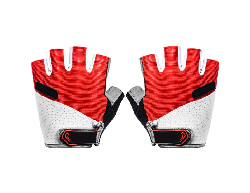 1 Pair Men Women Breathable Half Finger Cycling Anti Slip Pad MTB Bike Gloves - Red