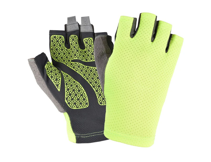 1 Pair Cycling Gloves Sunscreen Antiskid Mesh Fabric Outdoor Sports Fitness Driving Breathable Gloves for Skate Skateboard - Fluorescent Green