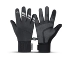 1 Pair Fleece Skiing Gloves Waterproof Reflective Touch Screen Design Ski Gloves for Sports - Black