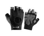 1 Pair Workout Gloves Half Finger Palm Protection Nylon Breathable Exercise Gloves Gym Gloves for Fitness - Black