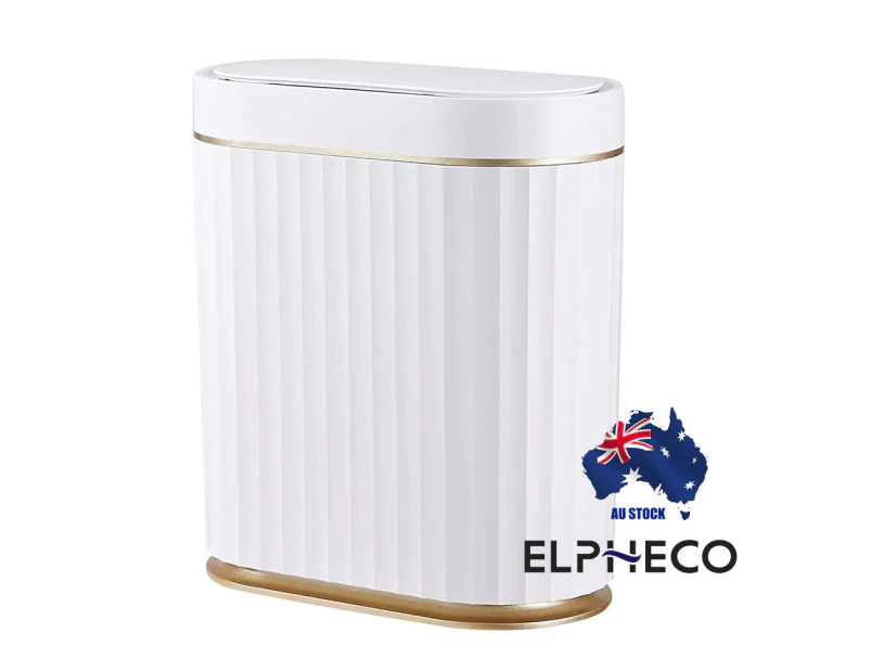 ELPHECO Waterproof Motion Sensor Bin with Lid Small Automatic Touchless Rubbish Bin for Bathroom Kitchen White Gold