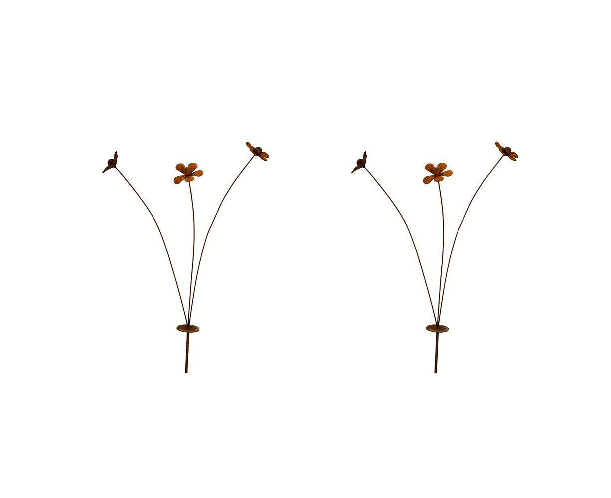 2x Garden Ornament Rust Metal 90cm Stake Daisy Spray Flower Outdoor Floral Decor