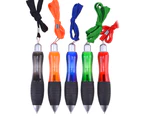 5PCS Round Ballpoint Pens Press Buttons and Handy Hanging-Cords -Vibrant Shades - Red blue black green