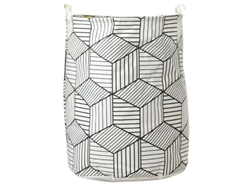 Waterproof Cotton Laundry Hamper Round Storage Basket Collapsible made of Cotton Fabric Laundry Basket -Black lattice
