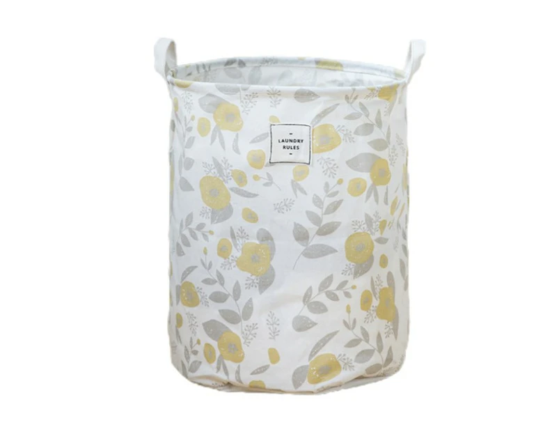 Waterproof Round Laundry Basket Collapsible Laundry Hamper with Handles Printing Household Basket-Yellow