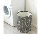 Waterproof Laundry Hamper Round Storage Basket Collapsible made of Cotton Fabric Laundry Basket -Black prism