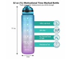 Water Bottle 1l Motivational Drink Flask With Time Markings Sport Gym