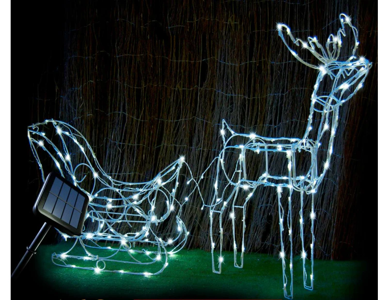 Stockholm Christmas Lights 160 LEDs Solar Sleigh Reindeer Fairy Outdoor Garden Xmas 145CM