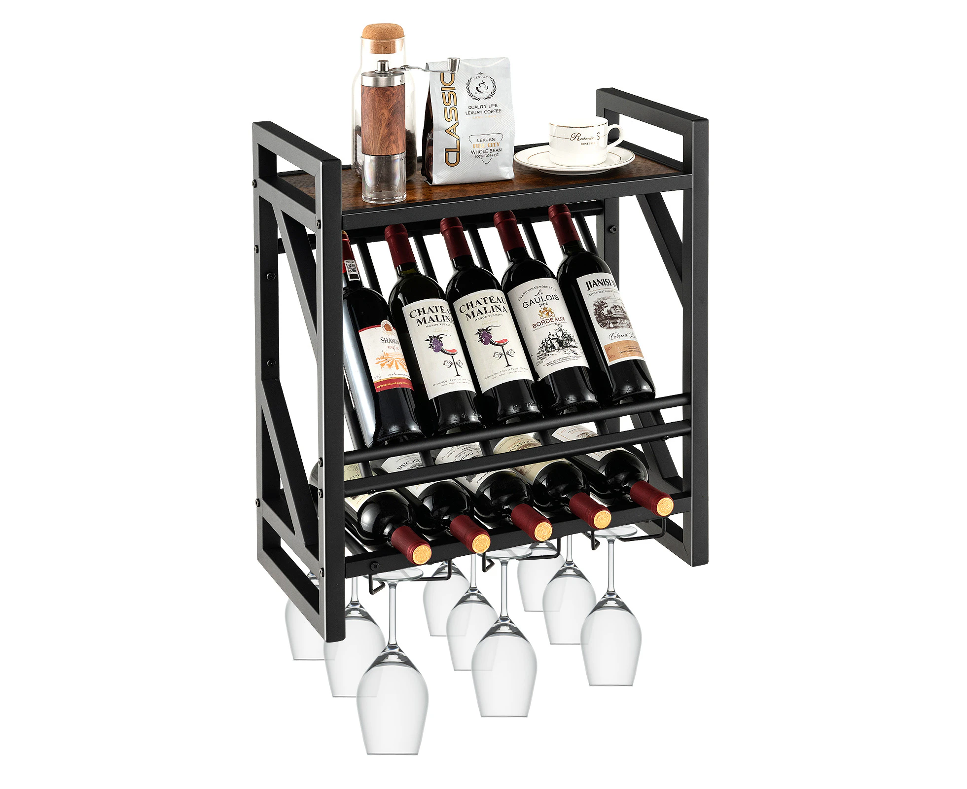 Giantex 3-Tier Wall Mounted Wine Rack 10 Bottles Wine Holder Shelf Cellar Display w/Glass Holder