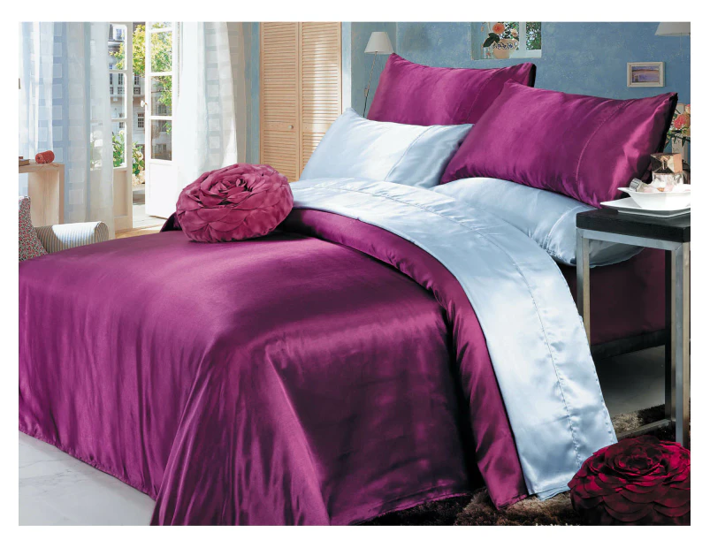 Luxury Soft Silky Satin Kingsingle Bed Sheet Set-Burgundy