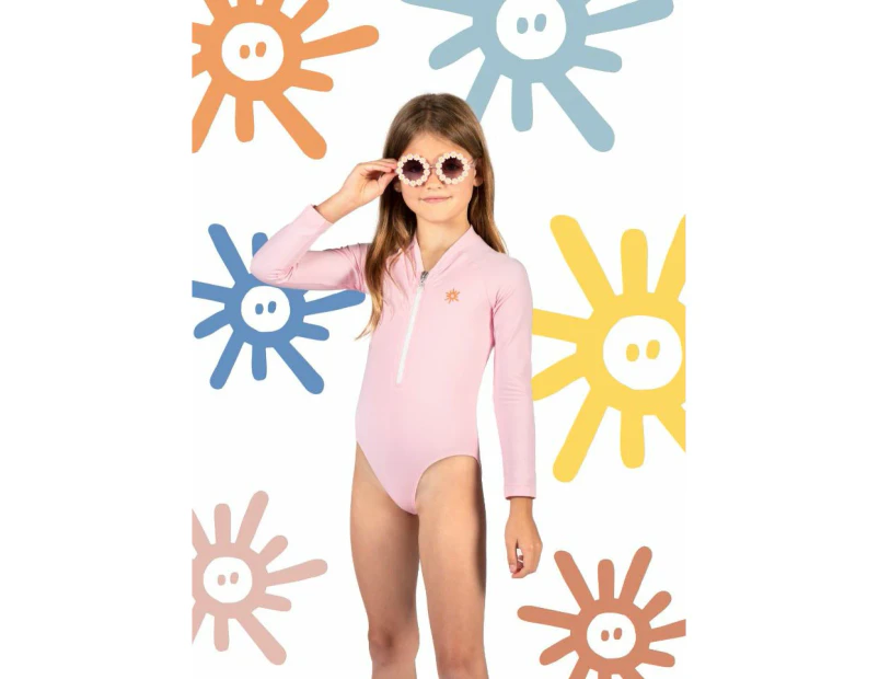 Seashell Pink Girls Long Sleeve One Piece Swim Suit