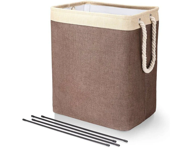 Linen Hampers Laundry Hamper with Support Rods and Rope Handles Freestanding Laundry Baskets -Coffee+White