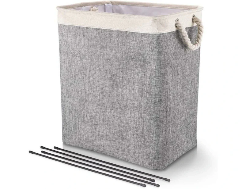Laundry Hamper with Support Rods and Rope Handles Freestanding Laundry Baskets Linen Hampers-Grey+White
