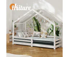 Oikiture Kids Bed Frame With Single Mattress Set White