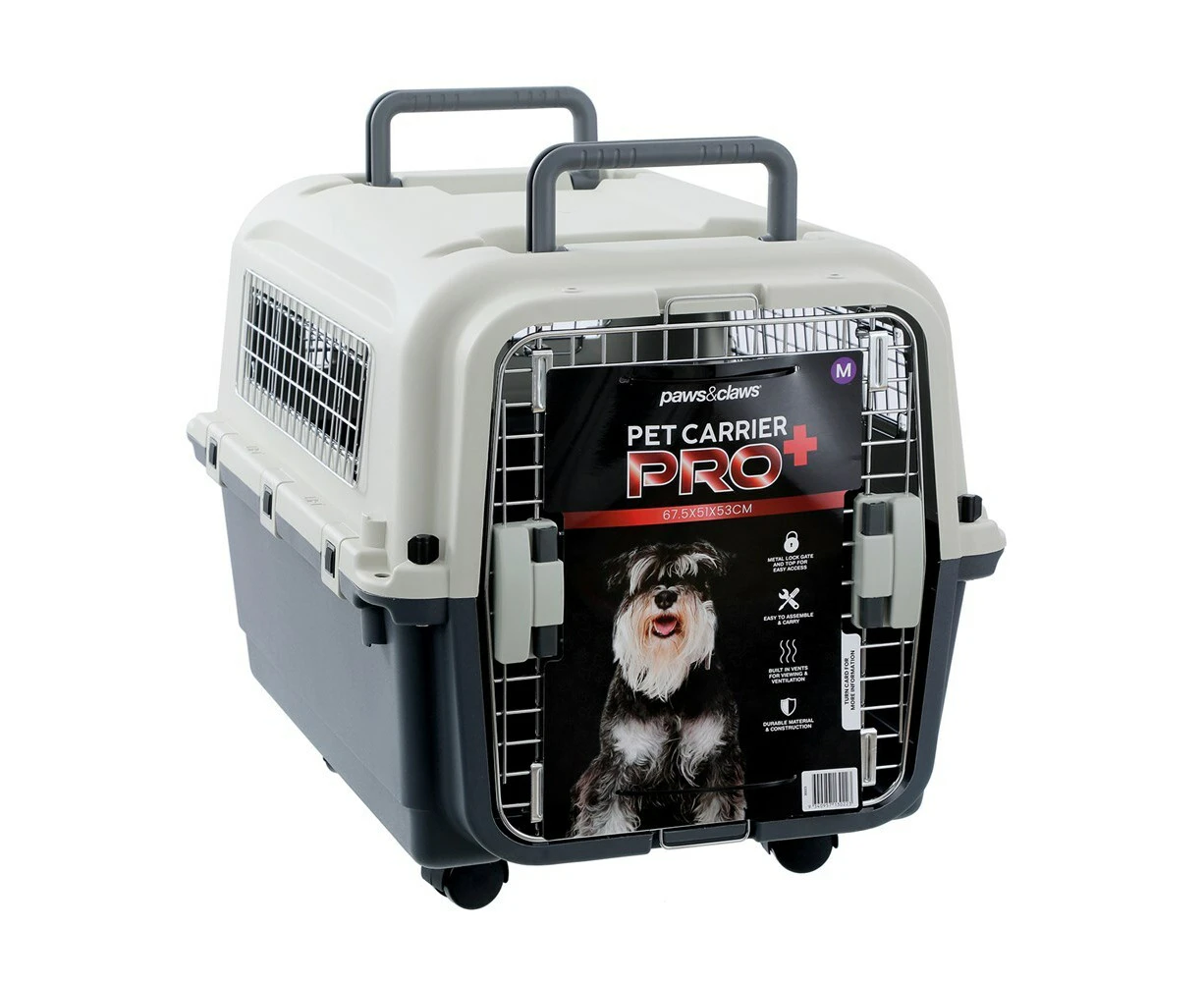 Paws & Claws 67.5cm W/Wheels Outdoor Travel Cage Dog/Cat Pet Carrier Pro+ Med WH