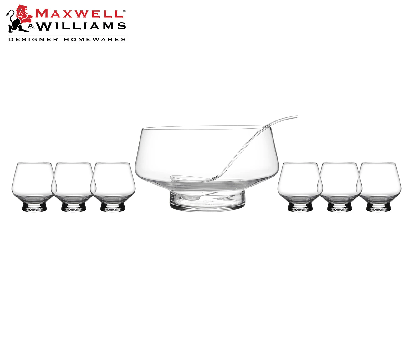 7pc Maxwell & Williams Diamante 8.5L Footed Punch Bowl & Glass Cup Set Clear