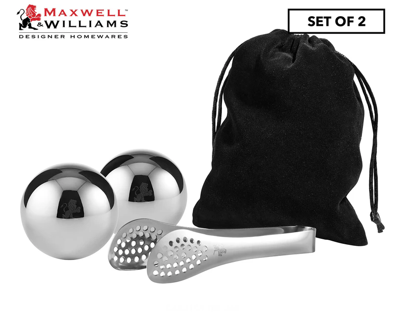Set of 2 Maxwell & Williams Cocktail & Co. Reusable Ice Balls w/ Tongs