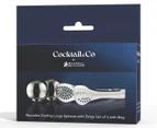 Set of 2 Maxwell & Williams Cocktail & Co. Reusable Ice Balls w/ Tongs