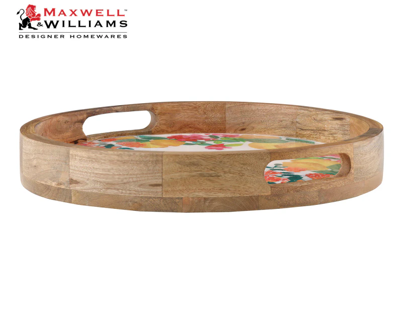 Maxwell & Williams 40cm Capri Enameled Mango Wood Round Serving Tray - White/Natural/Multi
