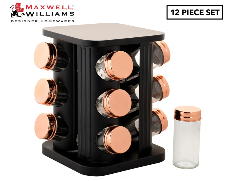 Maxwell Williams Astor Spice Rack w/ 12 Spice Jars - Black