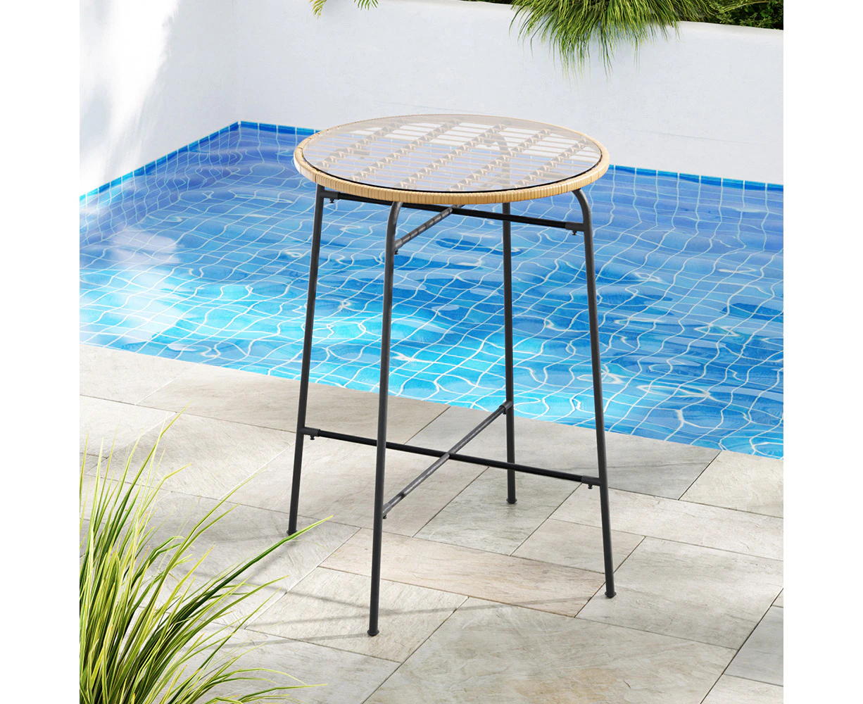 Gardeon Outdoor Bar Table Wicker Dining Bistro Glass Table Steel