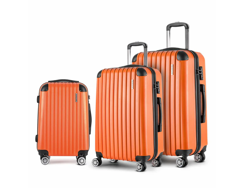 Wanderlite 3pc Luggage Sets Trolley Travel Suitcases TSA Hard Case Orange