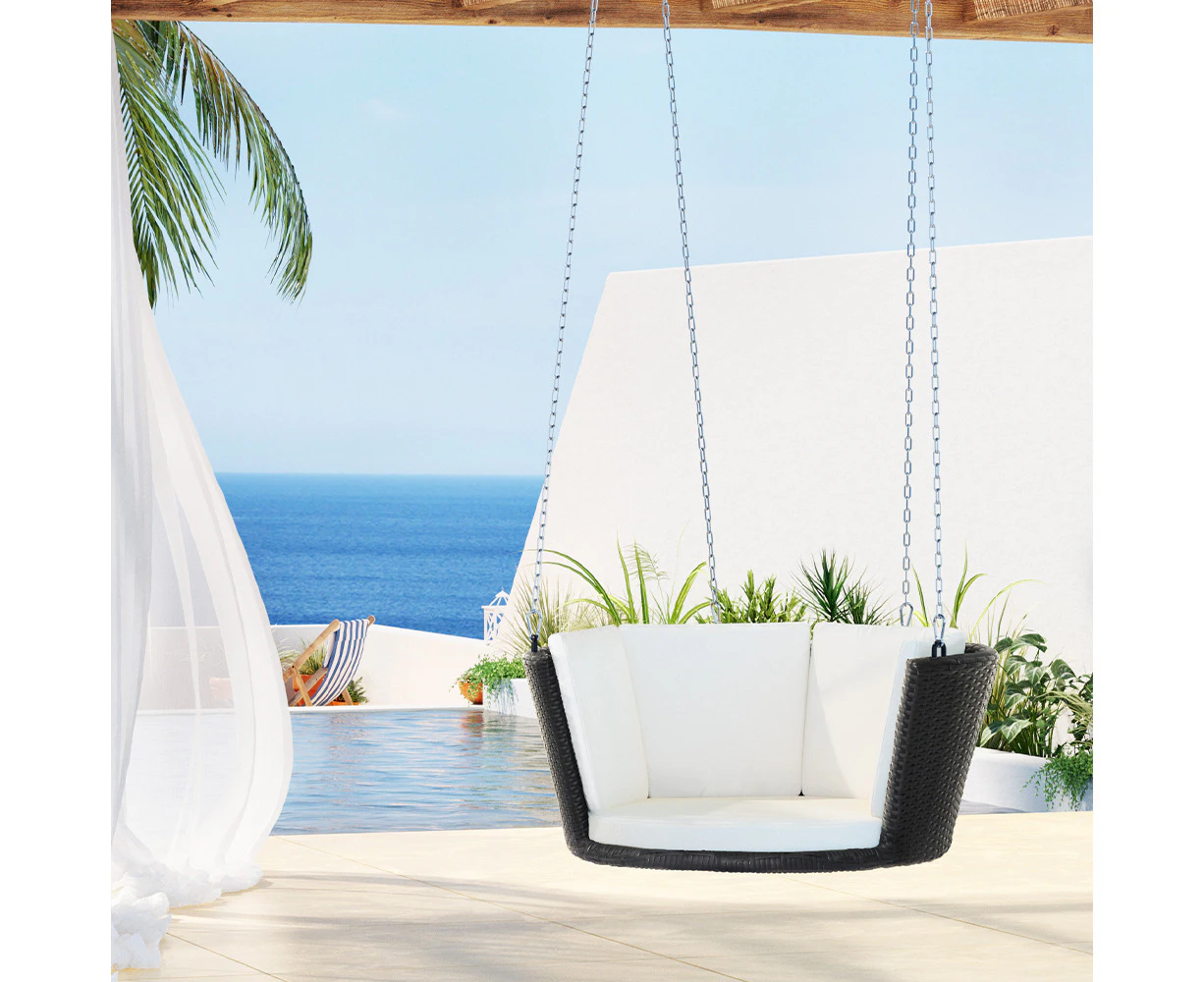 Gardeon Rattan Porch Swing Chair With Chain Cushion Outdoor Furniture Black