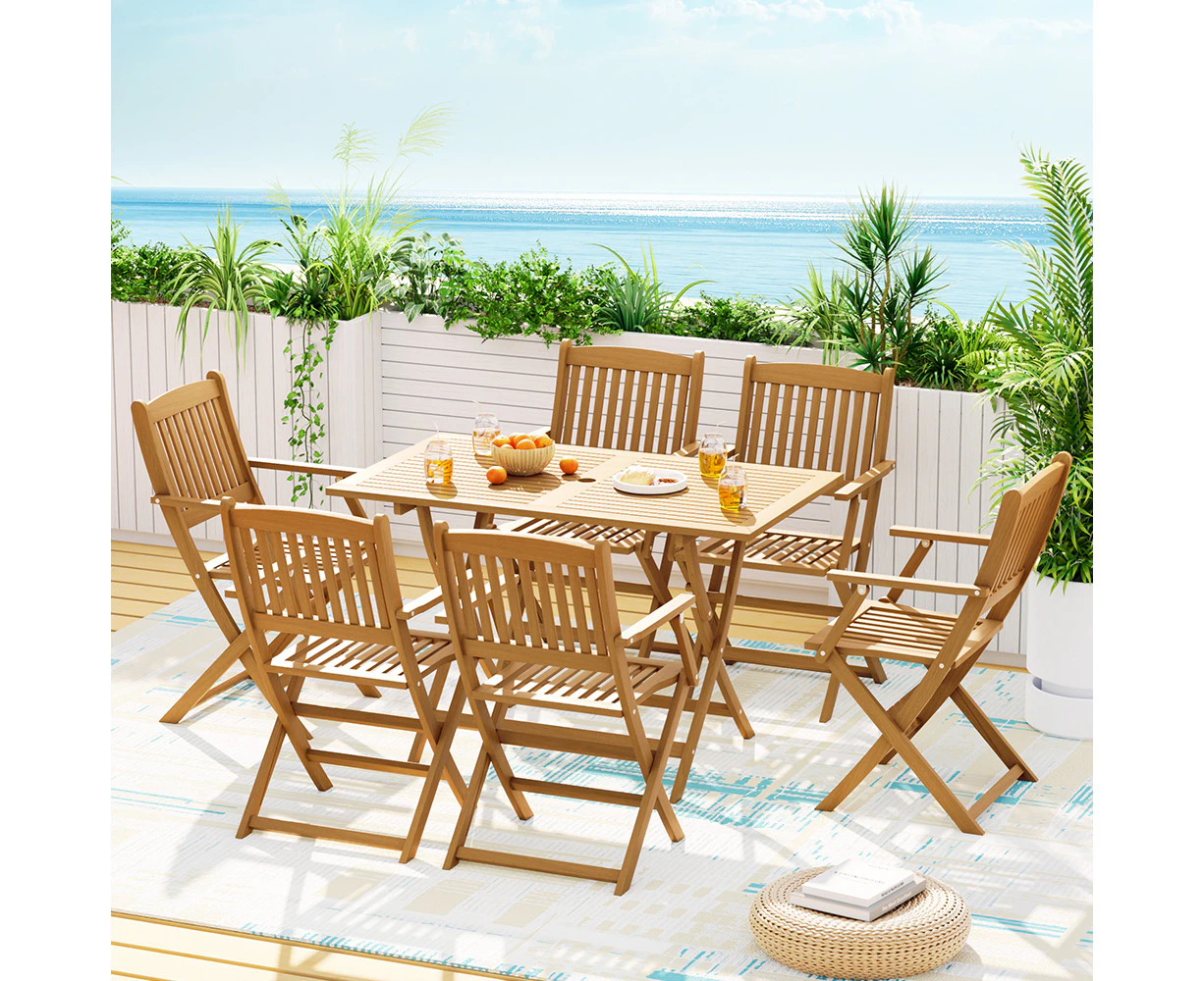 Gardeon Outdoor Dining Set 7 Piece Wooden Table Chairs Setting Foldable