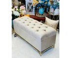Bed end storage tufted velvet bench with gold metal legs - beige colour