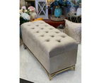 Bed end storage tufted velvet bench with gold metal legs - beige colour