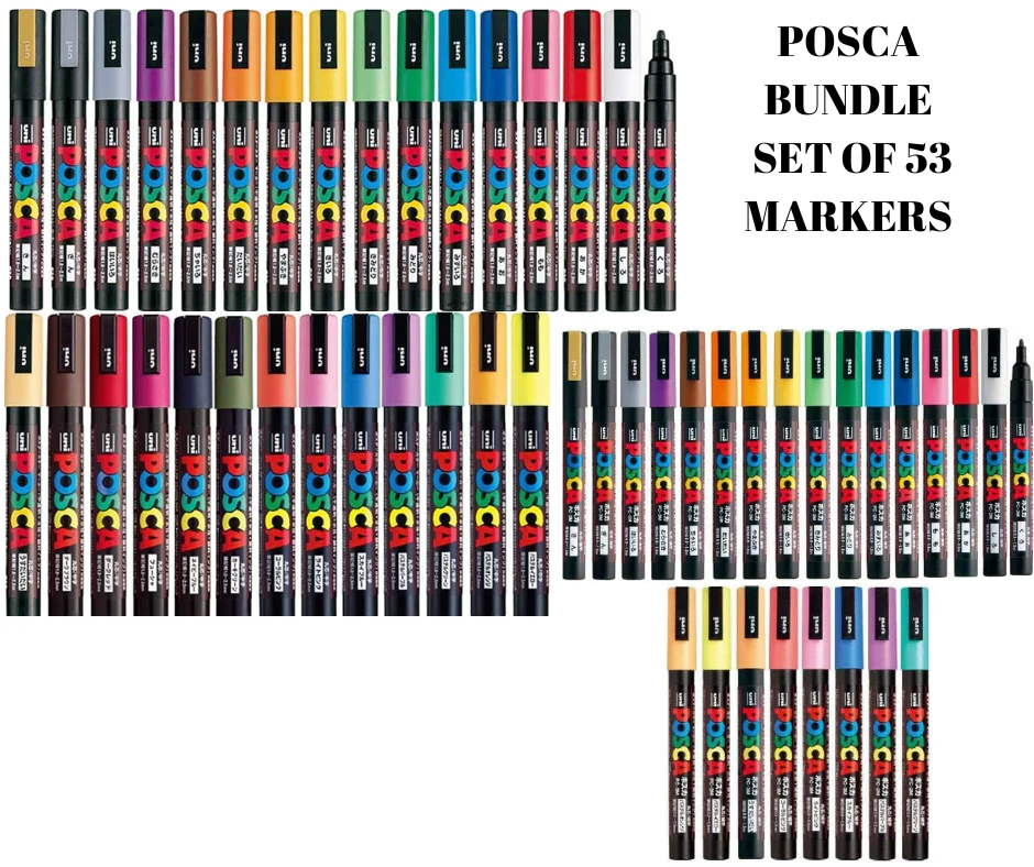  Uni Posca Paint Marker FULL RANGE Set , Mitsubishi ALL Natural  & Dark , Gold & Silver Pen Medium Point 29 Color (PC-5M), Original Plastic  Box : Office Products