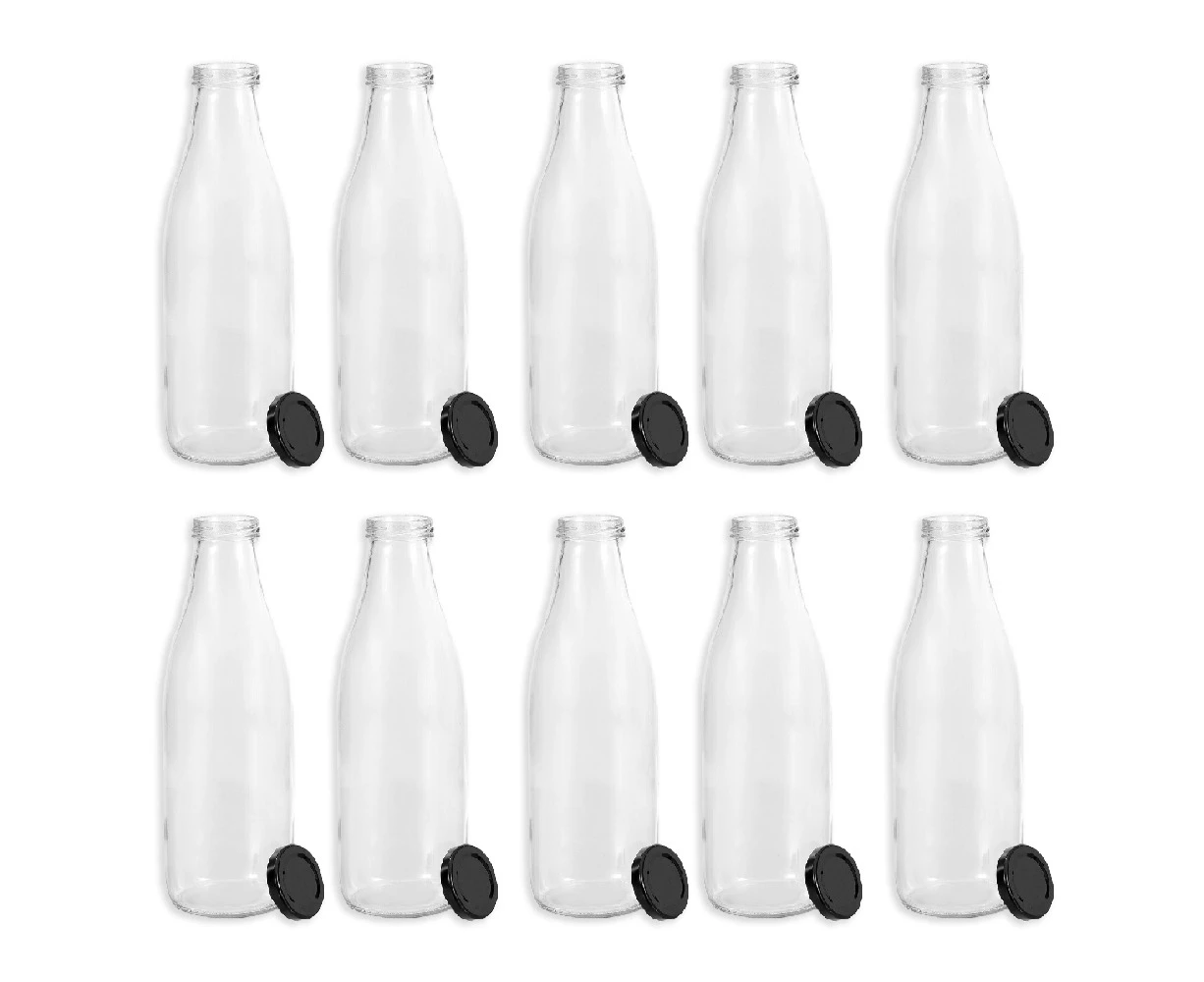 10x Lemon & Lime 1L Glass Milk Bottle Container Storage w/ Screw Top Lid Assort