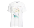 All About Eve Women's La Fleurs Tee / T-Shirt / Tshirt - White