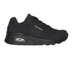 Womens Skechers Uno - Stand On Air Black/Black Lace Up Sneaker Shoes - Black/Black