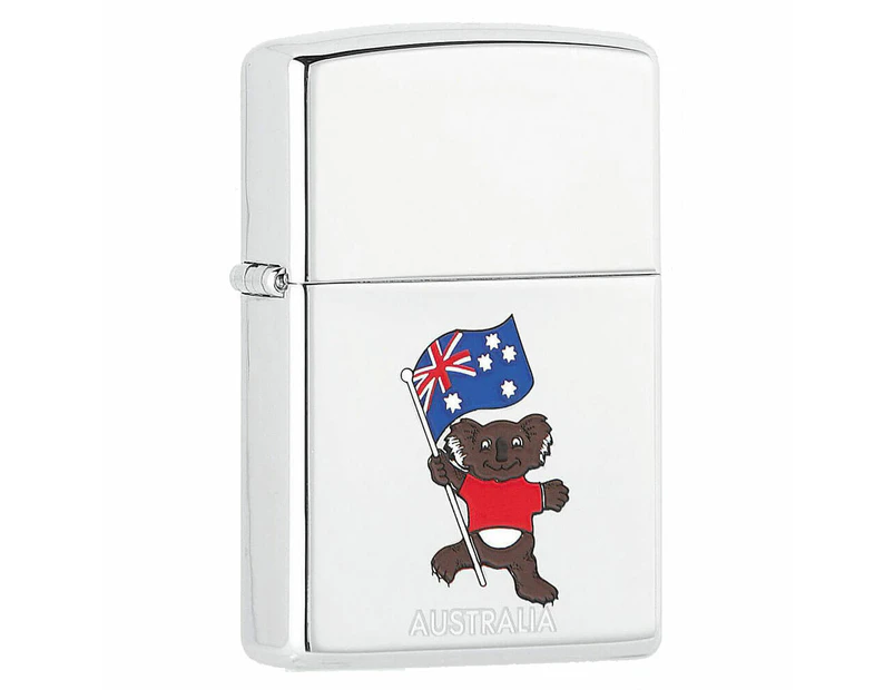 Australian High Polished Chrome Lighter - Koala with Flag
