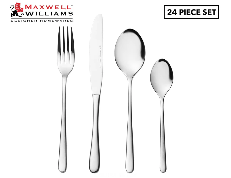 24pc Maxwell & Williams Leveson Stainless Steel Cutlery Utensil Set Silver