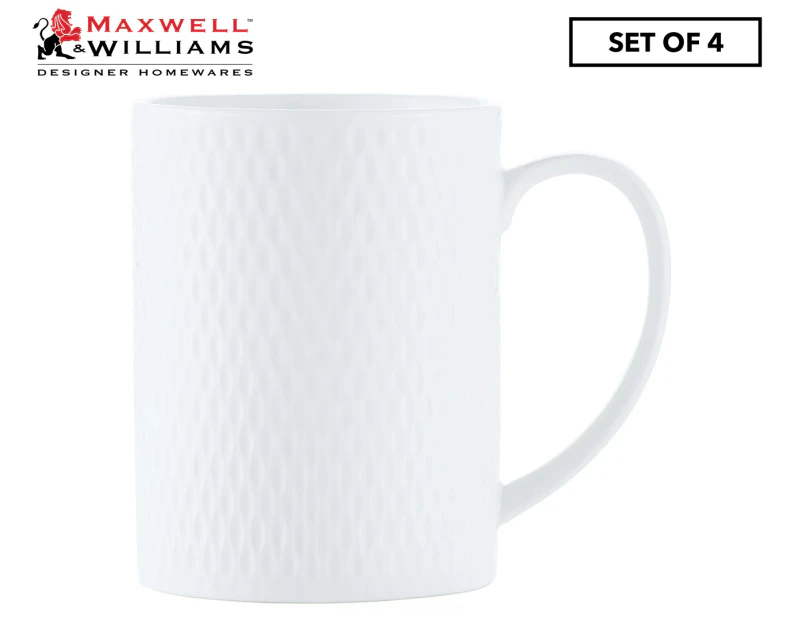 Set of 4 Maxwell & Williams 400mL White Basics Diamonds Straight Mugs