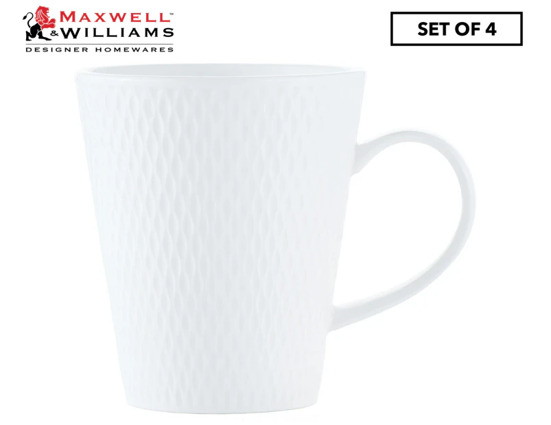 Set of 4 Maxwell & Williams 350mL White Basics Diamonds Conical Mugs