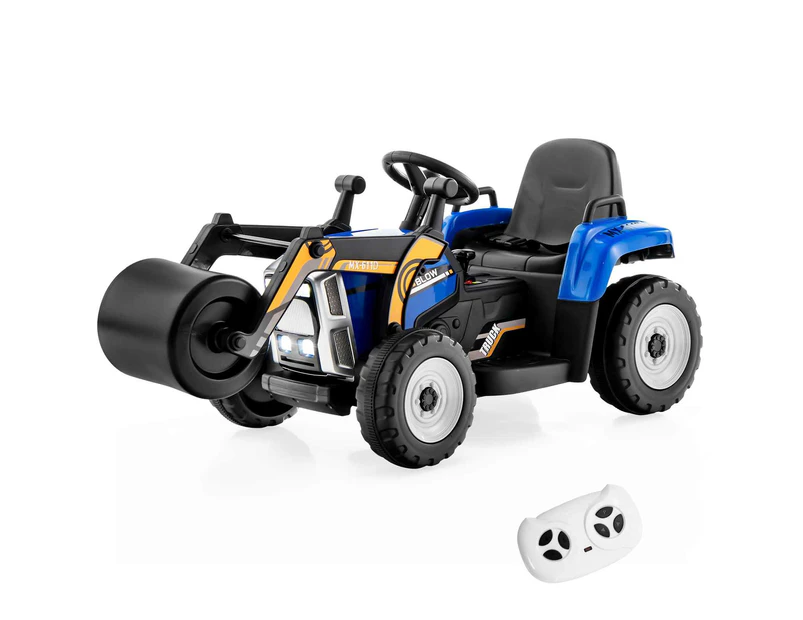 Costway 12V Kids Ride on Toy Car Electric Pretend Road Roller Powered Construction Vehicle w/Remote&Music Blue