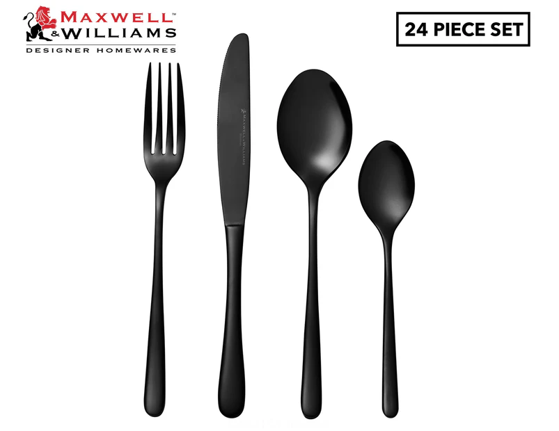 24pc Maxwell & Williams Leveson Stainless Steel Cutlery Utensil Set Shiny BK