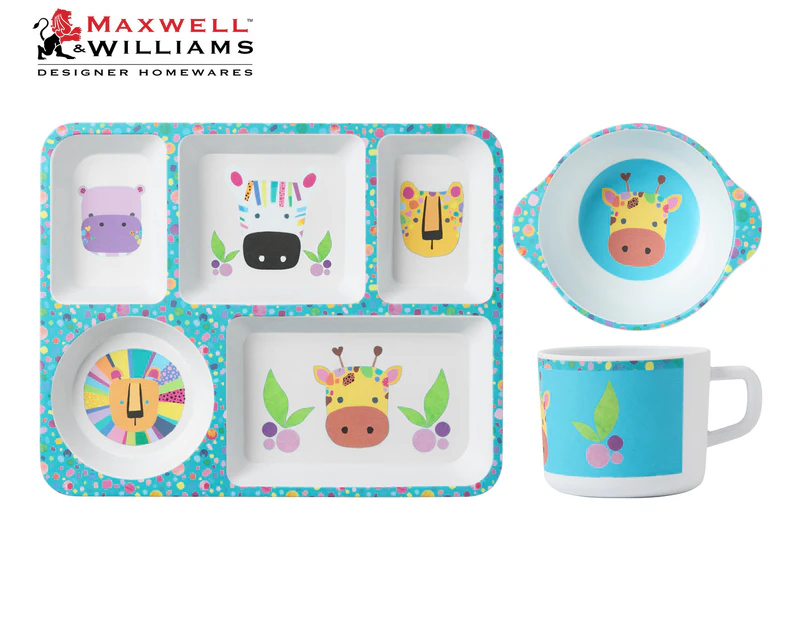 Maxwell & Williams 3-Piece Kasey Rainbow Critters Collection Melamine Dinner Set - Blue