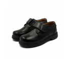 James Boys Leather School Shoes Velcro Strap Black