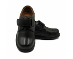 James Boys Leather School Shoes Velcro Strap Black