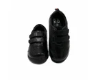 Harold Boys Leather School Shoes Double Velcro Straps Black