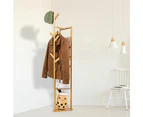 Bamboo Clothes Coat Rack Garment Stand Shelf Tree Hanger Bag Hat Hook Holder - Natural