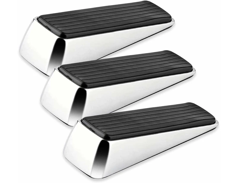 3 Pack Polished Chrome Door Wedges, Heavy Duty, Non-Slip Solid Rubber Handle with Non-Scratch Surface, Perfect Buffer to Secure Any Interior Door in Y