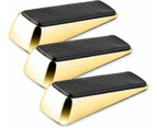 3 Pack Heavy Duty Polished Brass Door Wedges, Non-Slip Solid Rubber Handle with Anti-Scratch Surface, Ideal Buffer to Secure Any Interior Door in Your
