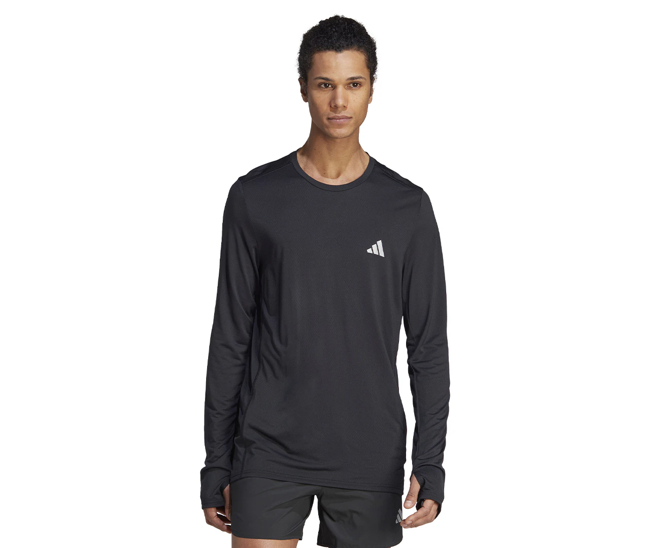 Adidas Men's Run It Badge Of Sport Long Sleeve Tee / T-Shirt / Tshirt - Black/White