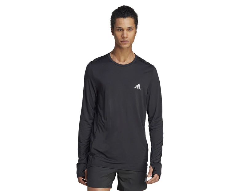 Adidas Men's Run It Badge Of Sport Long Sleeve Tee / T-Shirt / Tshirt - Black/White
