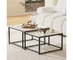 UNHO 2PCS Marble Nesting Tables Home Living Room Center Tables Nested Coffee Table - White